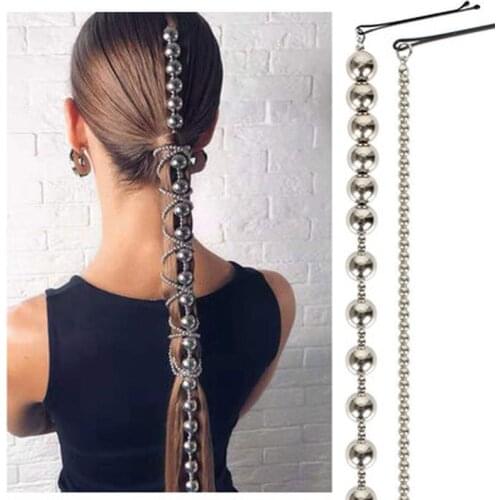 Handmade Silver Plated BEADED HAIR Chain Tassel Hair Accessories Geometric Long Alloy Chain Womens Party Wedding