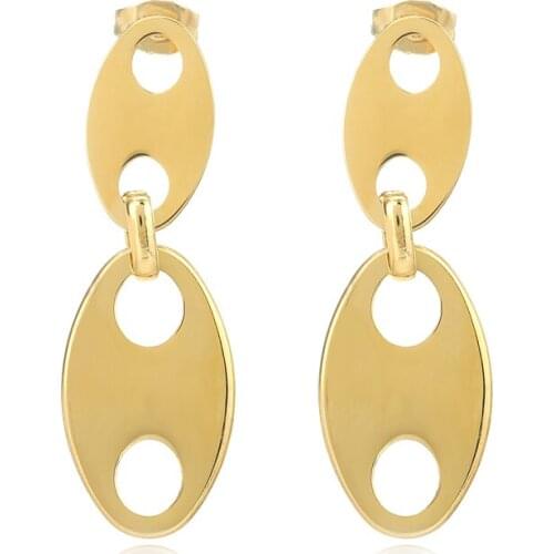 Geometric Oval Drop Earrings for Women 14K Metal Textured Stainless Steel Dangle Earrings boucle oreille femme Trendy Jewelry