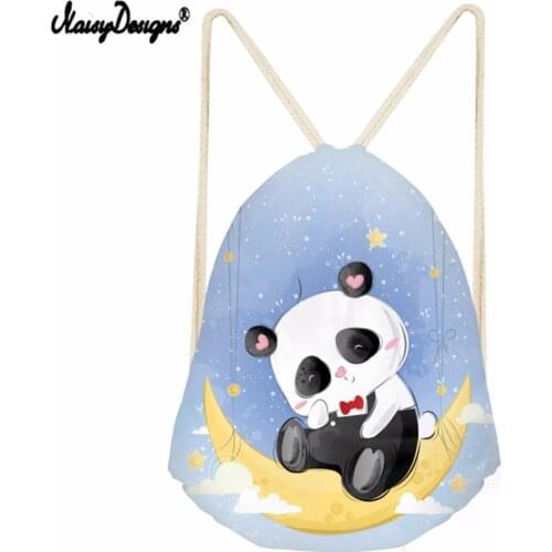 Noisydesigns Small Drawstring Bagk Girls Escolar Mini Backpack Cute Panda Pattern 3D Printed Backpack For Teenagers Shopping Bag