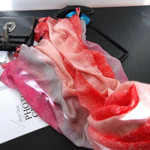 2021 Spain Luxury Brand Fashion Plain Ombre Tassel Viscose Shawl Scarf Glitter Gradient Wrap Pashmina Stole Bufanda Muslim Hijab