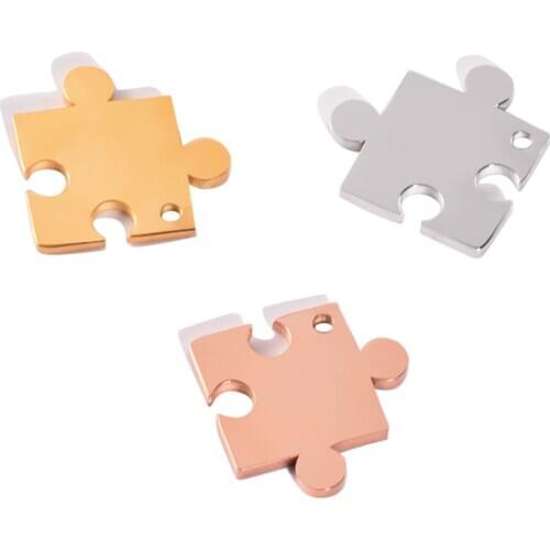 5Pcs/lot Stainless Steel Jigsaw Puzzle Shaped Blank Dog Tag Charm Jewelry For Pendant Necklace Making Findings