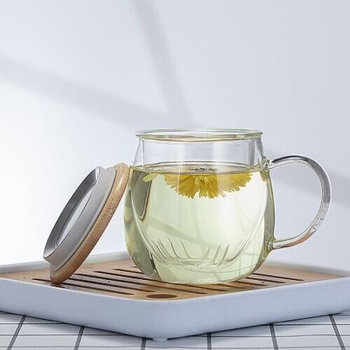 500ML Modern Minimalist Tea Mug Filter Thickened Glass Flower Tea Cup Glass Office Cup Bamboo Cover Covered Steel Anti-rust