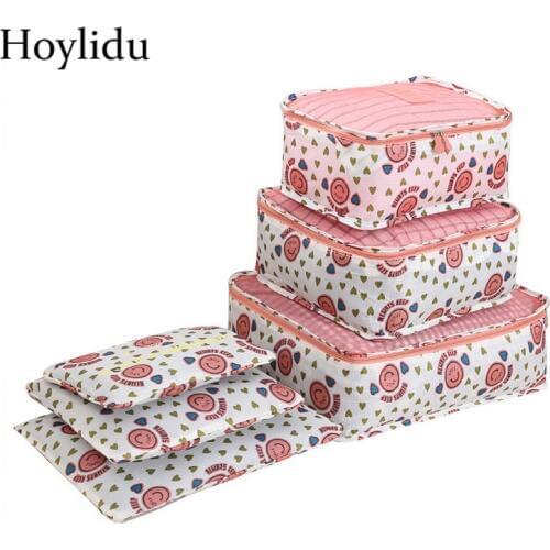 6 Pcs/Set Travel Package Korean Waterproof Nylon Zipper Bags Large Capacity Packing Organizers For Clothes Unisex Travel Pouch