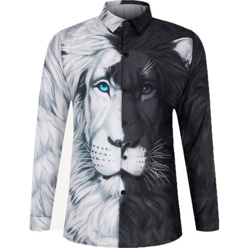63# Shirt Men Casual Mens Autumn Shirt Fashion Animal Print Long Sleeve Beach Top Loose Casual Shirt Blouse Camisa Masculina