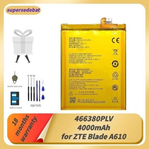 Supersedebat 466380PLV Rechargeable Batteries for ZTE Blade A610 A610C A610T BA610C BA610T Battery 4000mAh Smartphone Bateria