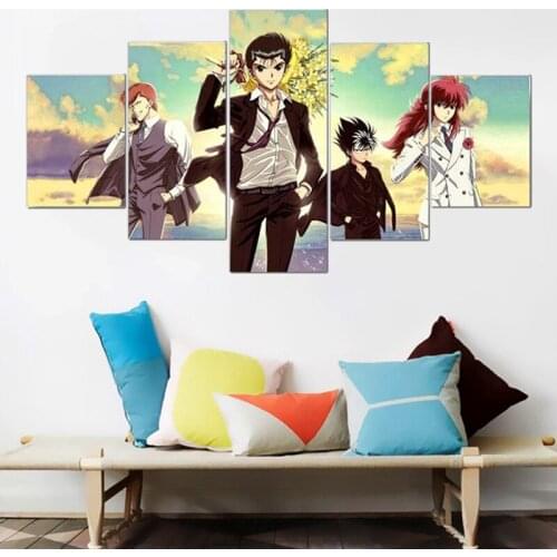 Anime Yuyu Hakusho Poster for Room Pictures Wall Decor Art for Bedroom Print on Canvas Oil Paintings for Bathroom 5 Panels Home