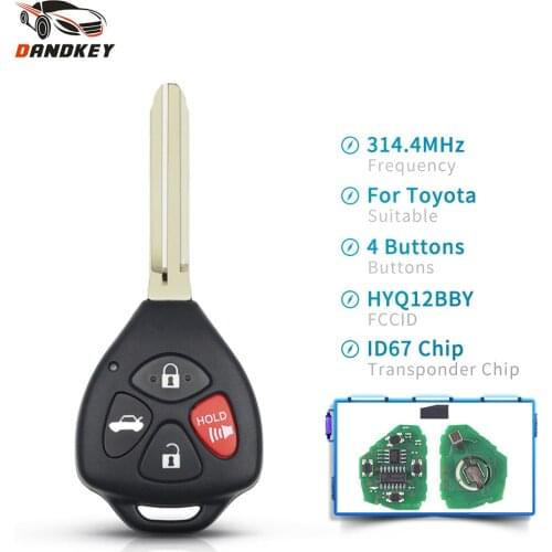 Dandkey Remote Key For Toyota Camry Avalon Corolla Matrix RAV4 Venza Yari 4 Buttons Fob HyQ12BBY 314.4 Mhz ID67 Chip Car Key