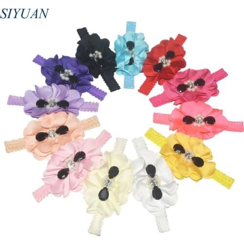 40pcs/lot European Style Elastic Lace Headband with Ballerina Satin Flower Fake Pearl Dotted 15 Summer Color for Choose FD253