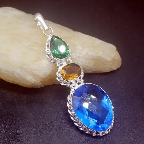 Gemstonefactory Jewelry Big Promotion 925 Silver Shiny Fashion Multi Topaz Citrine Women Ladies Gifts Necklace Pendant 0321