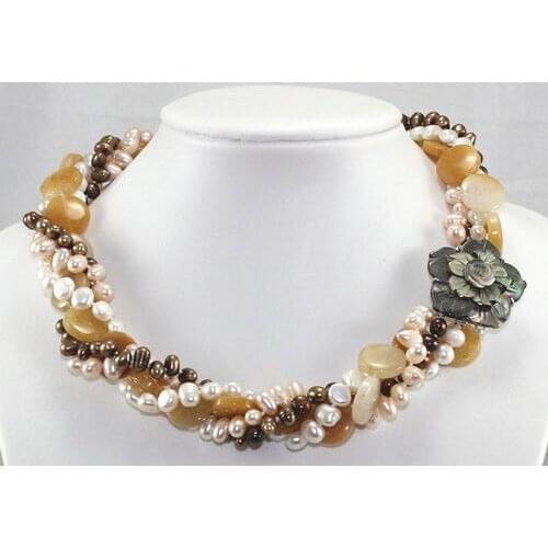Ladys perfect accessory ! 4 Strands Multicolor Cultured Pearl Necklace Shell Flower Buckle