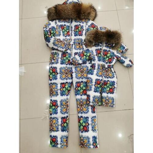 FLOWER super fur 2019 Winter jumpsuit women white duck down jumpsuit Womens ski suit down twinset outdoor suit outerwear