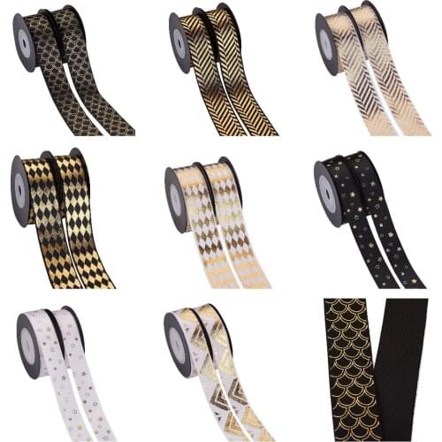 2 Rolls 16mm Polyester Satin Ribbons Star Stripe Printed Jewelry Gift Wrapping Decoration Ribbon For Wedding Christmas Party