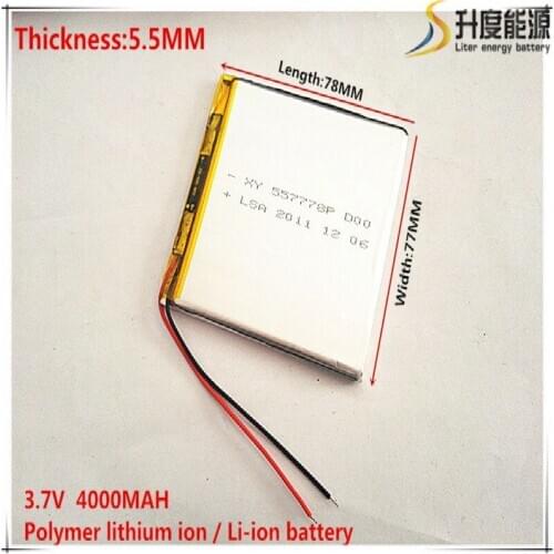 Size 557778 3.7V 4000mah Lithium polymer Battery With Protection Board For GPS Tablet PC Digital Products Free Shipping