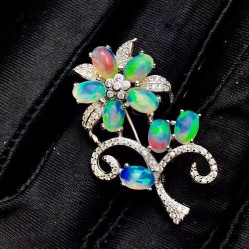 Change color, natural opal brooch, 925 silver, beautiful color, Australian opal, natural gemstone