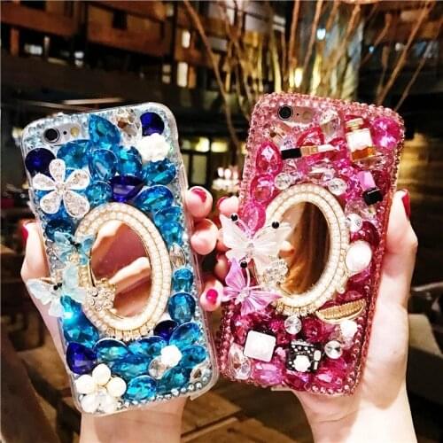 Fashion 3D Makeup Mirror Flowers DIY Diamond Bling Capa Case Cover For iPhone 12 Mini 11 Pro Max XS Max XR XS X 6 6S 8 7 Plus SE