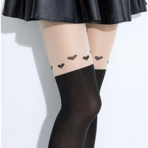 Iurstar Fashion New Design Style Women Girls Love Heart Nightclubs Black Slimmer Sheer High Stocking Pantyhose Tattoo Tight