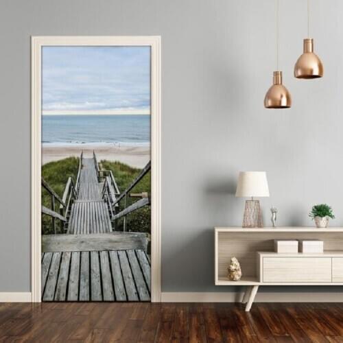 Hot Door Mural Beach Wooden Path Door Sticker DIY Self-adhesive Waterproof Wallpaper Poste for Home Decoration Gift
