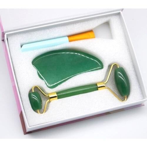 NEW Green Aventurine Jade Roller Face Massage Gua Sha Board Set Facial Skin Care Treatment SPA Stone Anti Wrinkle Massager Tool