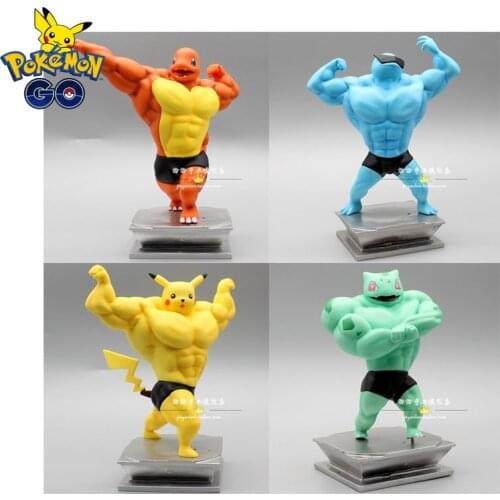 New Pokemon GO Muscle Man Pikachu Bulbasaur Squirtle Psyduck Gengar Action Figure Doll Model Ornaments Christmas Gift Toys
