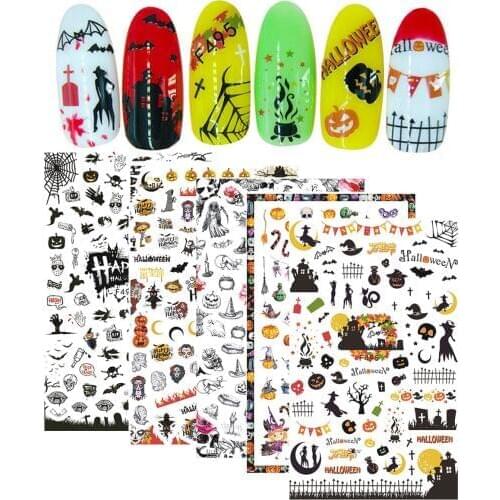 5Pcs Halloween Water Transfer Nail Art Decorations Sticker Decals Ghost Pumpkin Castle Adhesive Manicure Nails Supplies Tools