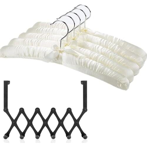 Expandable Over The Door Hook Hanger,Towel Rack And 6 Hooks With Satin Padded Hangers For Wedding Dresses