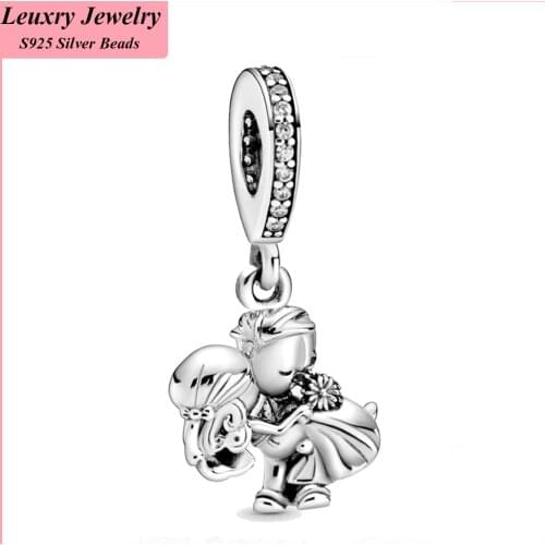 Leuxry Romantic 925 Sterling Silver Married Couple Lovers Dangle Charm Beads Fit Original Pandora Charm Bracelet Fine Jewelry Gi