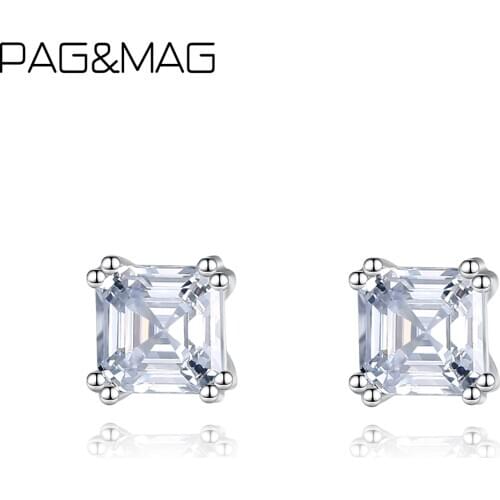PAG&MAG 4.6cm Square Dazzling CZ Zircon Stud Earrings Genuine 925 Sterling Silver Earrings For Women Fine Jewelry pendientes