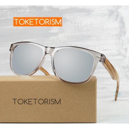 Toketorism 2021 zebra Wood sunglasses Polarized ebony wooden sun glasses Transparent Gray Frame for men women 1051