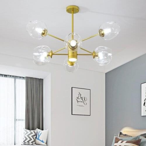 Modern Gold Metal E27 Led Chandelier Dining Table Glass Globe Led Chandelier Lighting Nordic Living Room Suspension Lamp Fixture