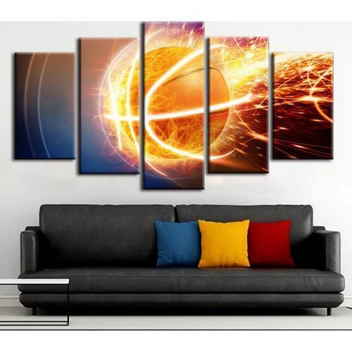Modern HD Printed Wall Art Framework Canvas Pictures 5 Pieces Abstract Flame Basketball Sports Paintings Posters Home Decoration