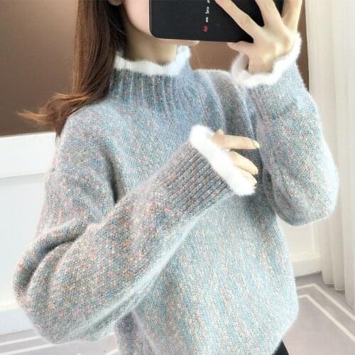Turtleneck Knitted Sweater Autumn Winter Loose Thickened Pullover Winter Warm Sweater Women Top