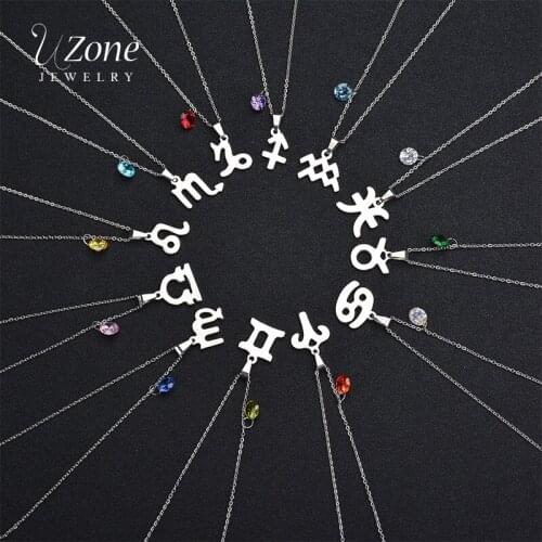 UZone Fashion Constellations Pendants Necklace 12 Birthday Stone Stainless Steel Necklace Jewelry For Women