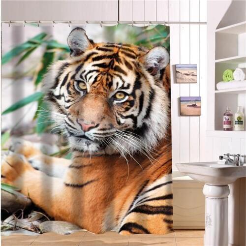 New Custom Animal Sumatran Tiger Shower Curtain 3D Waterproof Polyester Fabric Bath Curtain 12 Hooks For The Bathroom