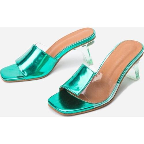 Women Casual Slippers Sexy Transparent Daily High Heel 8cm Shopping Crystal Mid-heeled Large Size 36-43