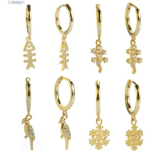 LOZOYA 925 Sterling Silver Snake Lizard Pendiente Earring Drop Earring Piercing Zircon CZ Women Fashion Ear Circle Jewellery