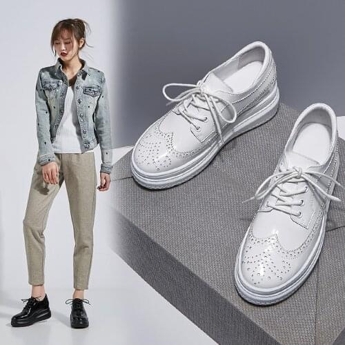 Hollow Pattern Block Shoes Spring/autumn 2021 Women Shoes Round Toe Lace-Up Casual All-match Solid Color Womens Platform Heels