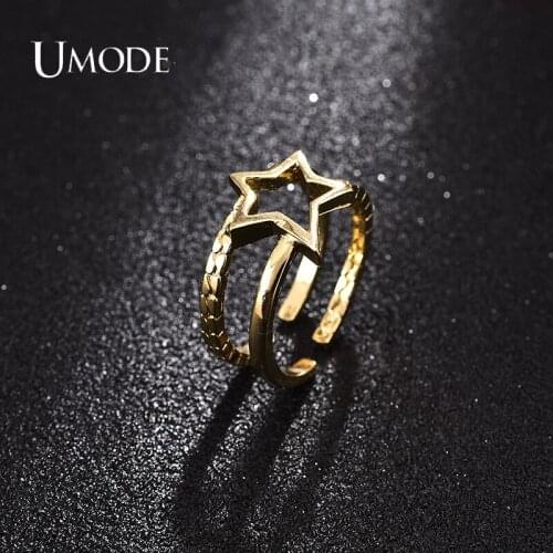 UMODE NEW Double-Layer Irregular Hollow Star Ring for Women Femme Adjustable Wedding Rings Gold Color Fashion Jewelry UR0614