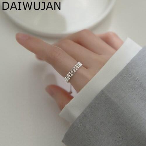 DAIWUJAN Korean 100% 925 Sterling Silver Ring For Women Simple Three-layers Beads Chain Adjustable Rings Party Fine Accessories