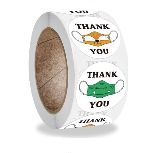 500pcs 1 Inch Cartoon Mask Animal Thank You Stickers Seal Label Tag Envelope Invite Card Business Gift Box Decor