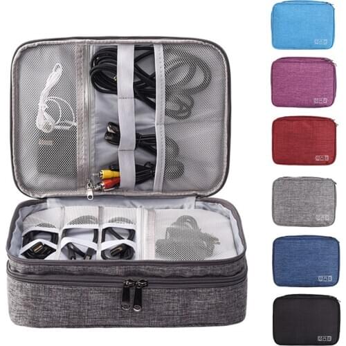 3-layer Electronics Storage Bag Polyester Multi-functional Organizer Data Cable Storage Case Bag 28×21×9 cm