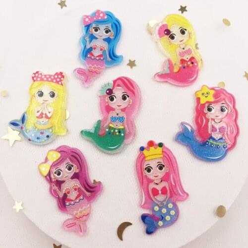 New 7pcs Lovely Colorful Glitter Mermaid Flat Back Acrylic Sheet Rhinestone Applique DIY Wedding Ornaments Scrapbook Craft