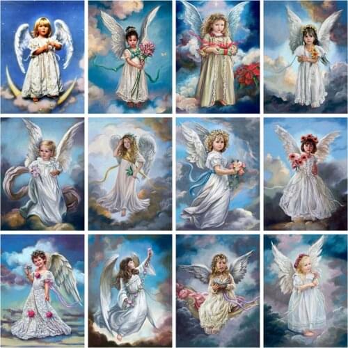 Huacan Diy Diamond Painting Angel Girl Home Decor Square/round Diamond Embroidery Wing Kid Mosaic Wall Sticker