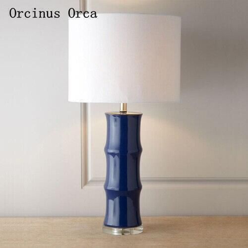 American Creative Blue Ceramic Table Lamp Living Room Bedside Lamp New Chinese Classical Bamboo Table Lamp free shipping