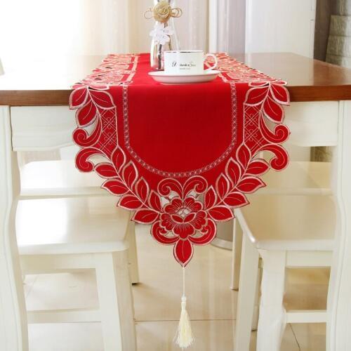 Free Shipping Newest Design Big Red Wedding Festival TV Cabinet Table Cloth Cover Embroidered lace dust proof table runner