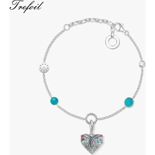 925 Sterling Silver Bracelets Chain Link with Pendant Dragonfly in Heart 2020 Brand New Fashion Jewelry Trendy Gift for Women