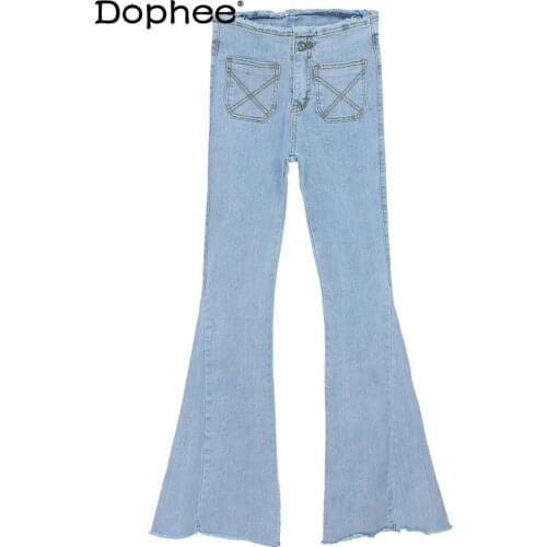 Sping and Summer fashion Flare Pants for Women High Waist Slimming New Jeans Trousers Burrs Wide-Leg Pants Skinny Denim Pants