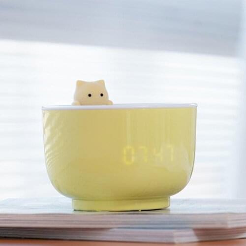 Alarm Clocks Cartoon Cat Cup Shape Night Lights Clock USB Powered Cats Teacup ABS LED Night Light Digital Clock for Desk Gifts