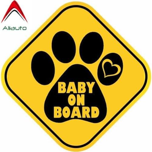 Aliauto Lovely Dog Paw Car Sticker Baby on Board Print Accessories Decal PVC Cover Scratch for VW Kia Suzuki Peugeot,14cm*14cm