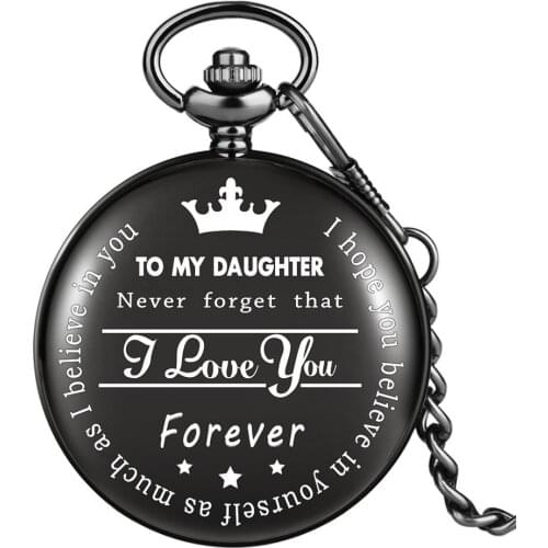 To My Daughter, I LOVE YOU Engraving Text Birthday Gifts Quartz Antique Quartz Pocket Watch Fob Pocket Chain Pendant Clock