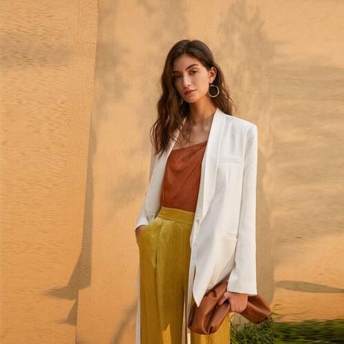 Elegant Fashion Blazers Shawl Laple Pocket Slim Fit Suits With Belt Casual Daily Streetwear Office Lady White Jacket